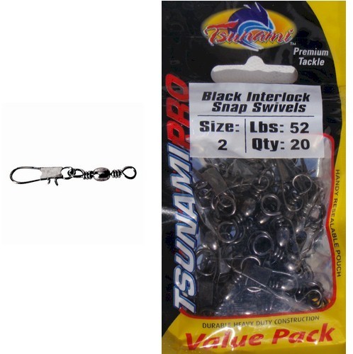 Tsunami Black Interlock Snap Swivels Value Pack