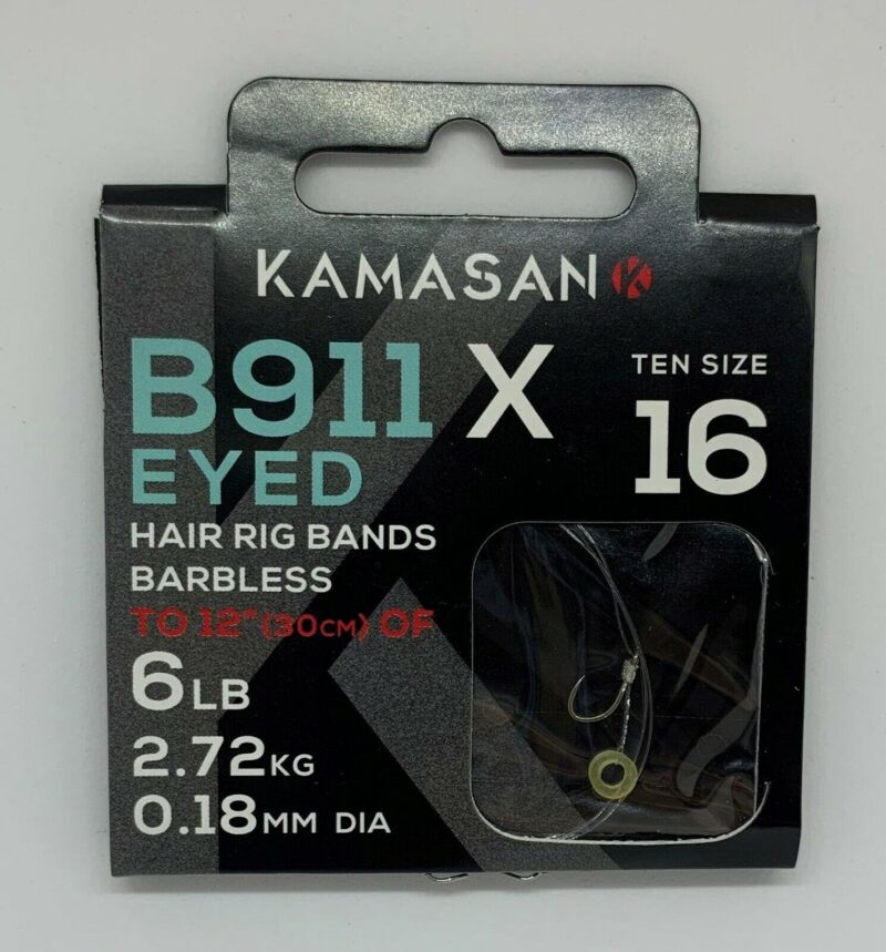 Kamasan B911X Hooks To Nylon Hair Rig Bands BARBLESS