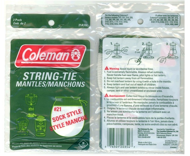 Coleman Mantles for Unleaded 285 and 295 String Tie