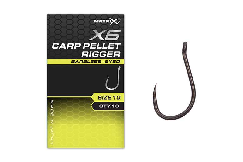 Matrix X6 Carp Pellet Rigger Barbless Hook Size 10